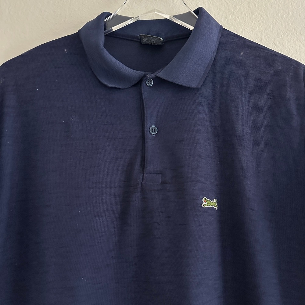 Le Tigre Polo Shirt Men XL Navy Blue Vintage USA Made Short Sleeve Distressed
